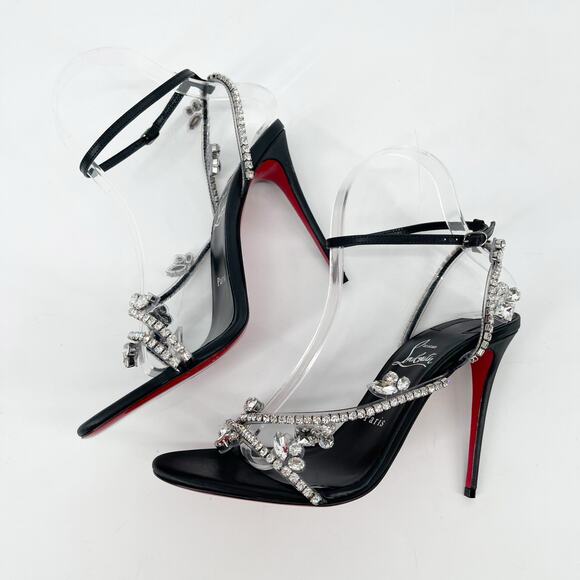 New Christian Louboutin Joli Queen Black PVC Strass Ankle Strap Sandals EU 39 - Picture 5 of 11